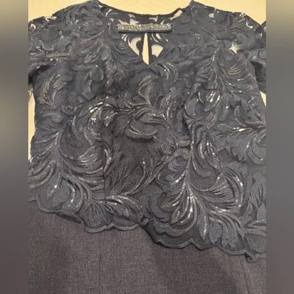 NWT! MAYA BROOKE Navy Sequin Sheer Overlay Layered Formal Dress SZ 16 Party Dres - Picture 7 of 12